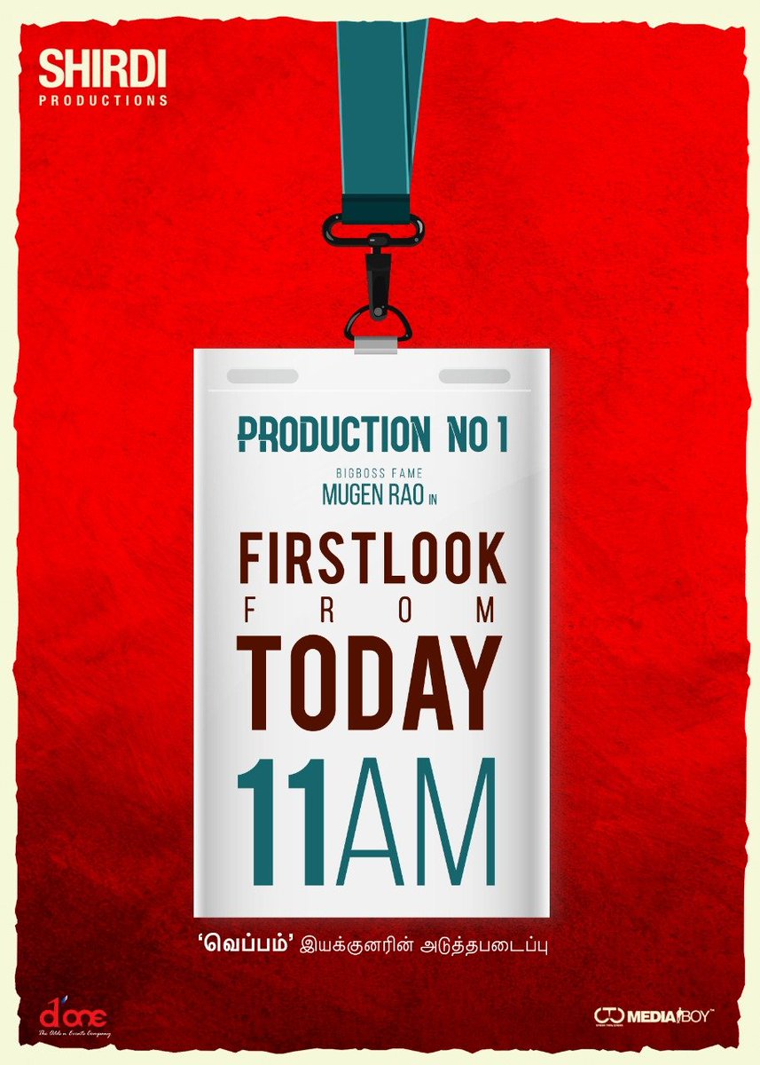 Shirdi Productions (@shirdiprodn) on Twitter photo Our production No 1 first look will be out today @ 11 AM !
#ShirdiProductionNO1
Starring <a href="/themugenrao/">Mugen Rao</a> of Big Boss fame
Directed by <a href="/AlikhanAnjana/">Anjana Alikhan</a> director of Veppam
<a href="/RathnaveluDop/">Rathnavelu ISC</a> <a href="/editoranthony/">Lewellyn gonsalvez</a> <a href="/nivaskprasanna/">Nivas K Prasanna</a> <a href="/anukreethy_vas/">AnuKreethy Vas</a> <a href="/actorkishore/">adidas Originals</a> <a href="/DoneChannel1/">Done Channel</a> @CtcMediaboy Our production No 1 first look will be out today @ 11 AM !
#ShirdiProductionNO1
Starring <a href="/themugenrao/">Mugen Rao</a> of Big Boss fame
Directed by <a href="/AlikhanAnjana/">Anjana Alikhan</a> director of Veppam
<a href="/RathnaveluDop/">Rathnavelu ISC</a> <a href="/editoranthony/">Lewellyn gonsalvez</a> <a href="/nivaskprasanna/">Nivas K Prasanna</a> <a href="/anukreethy_vas/">AnuKreethy Vas</a> <a href="/actorkishore/">adidas Originals</a> <a href="/DoneChannel1/">Done Channel</a> @CtcMediaboy