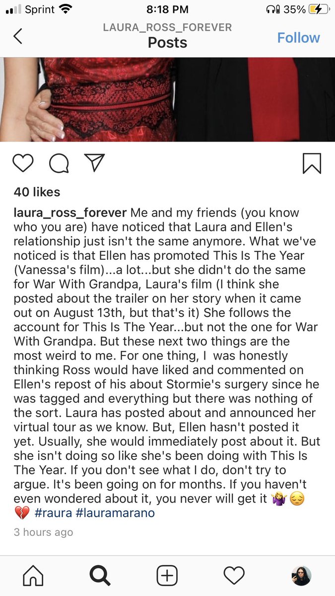 found out about her and she hasn’t taken the hint that there’s a reason she’s being banned. Today she made another post about Ross’ mental health and has been making a lot of posts about Laura’s mother too. She can’t keep doing this. She’s hurt too many people for too long.
