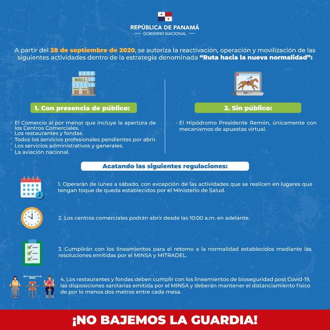 tvnnoticias's tweet photo. Estas son las actividades económicas que se reactivarán, cumpliendo con las nuevas regulaciones, a partir de este lunes 28 de septiembre. Sigue las medidas de prevención para evitar el contagio de #COVID19. Detalles en https://t.co/vbkIY66vG8 #NoticiasTVN https://t.co/iCXkXalnZ9