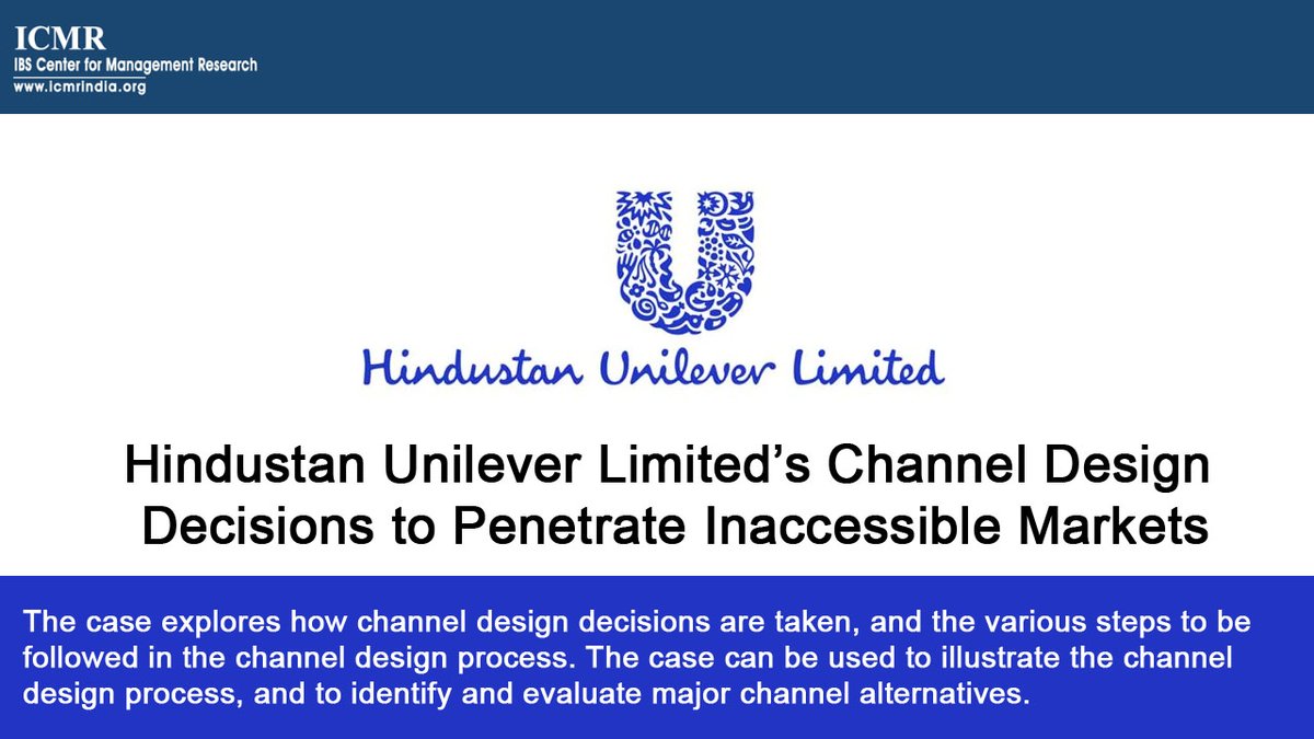 caseresearch's tweet image. Hindustan Unilever Limited’s Channel Design Decisions to Penetrate Inaccessible Markets
#channeldesign #channelalternatives #marketingchannels #channeldecisions #multichannelsystem #distributionsystem #salesanddistribution #ruralmarket
ibscdc.org/Case_Studies/M…