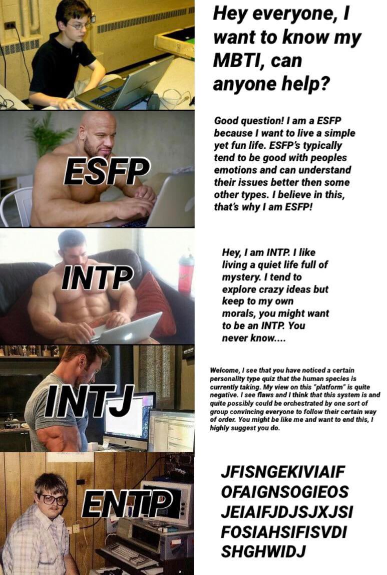 Mbti Memes Twitterissa Screams In Entp Esfp Intp Intj Entp Mbti Memes 16personalities Credit S U Altandedgy T Co 9lmwar0bbl Twitter