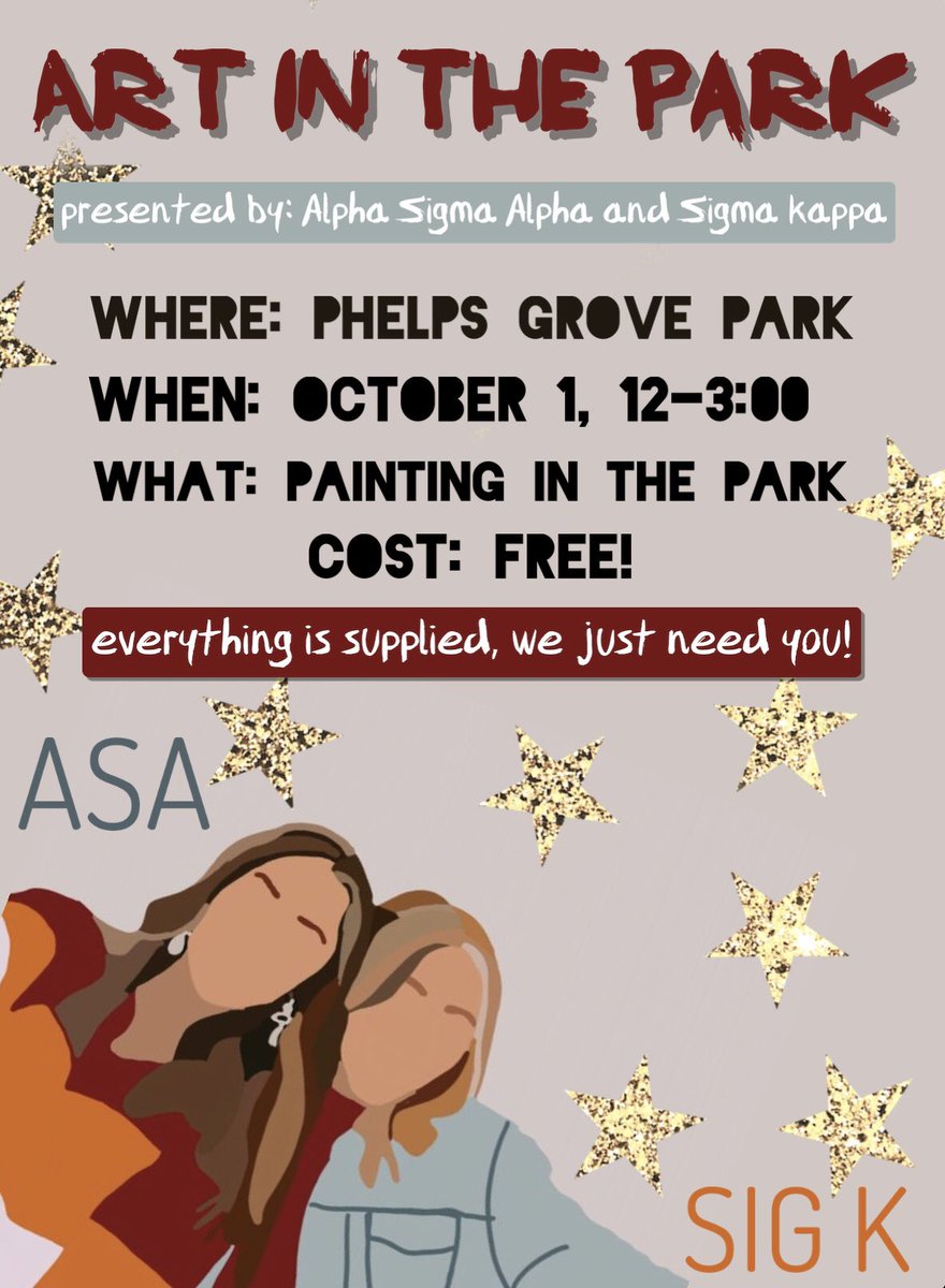Sigma Kappa ★ MSU (@sigmakappamsu) on Twitter photo Come join us, along with <a href="/ASABetaSigma/">Alpha Sigma Alpha</a>, at the park this Thursday for some painting and fun! (no artistic skills necessary 🤪) Come join us, along with <a href="/ASABetaSigma/">Alpha Sigma Alpha</a>, at the park this Thursday for some painting and fun! (no artistic skills necessary 🤪)
