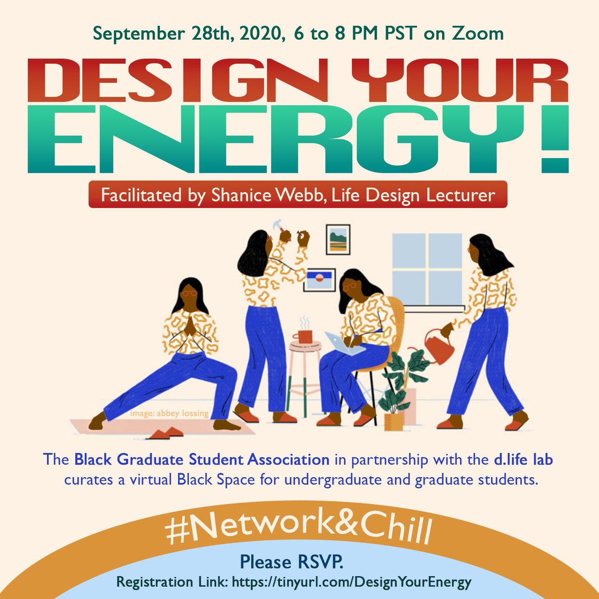 StanfordBGSA's tweet image. We are so excited for tomorrow 6-8 pm PST. Please join us for our first #NetworkAndChill event and learn how to Design Your Energy!

Make sure to RSVP before @ tinyurl.com/DesignYourEner…