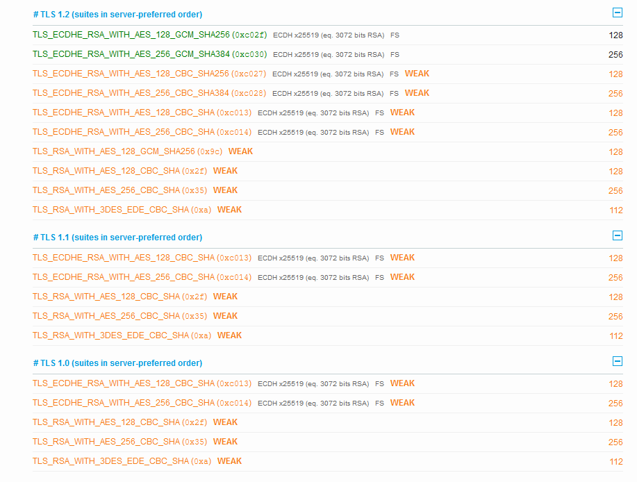 see u can see here there's all these weak ciphers.. so if ur concern is people with many SUPERCOMPUTERS then disable them :P