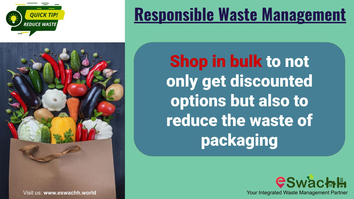 eswachh's tweet image. A large amount of packaging produced today is not recyclable to a large extent. Therefore it is important that you do your part by reducing such waste. 

We at Eswachh believe in producing minimum waste as well, to curb the filling up of landfills.

#sustainability #waste #food