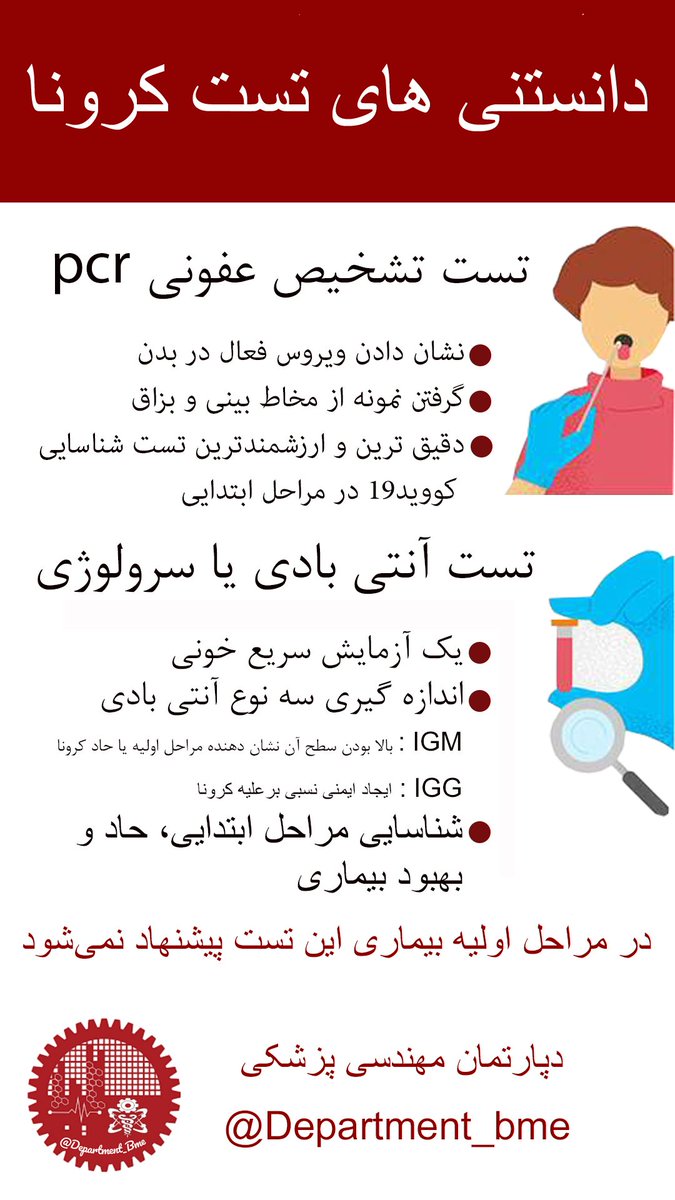 Department_Bme's tweet photo. دانستنی های تست کرونا😁 https://t.co/EFL4WY4iPk