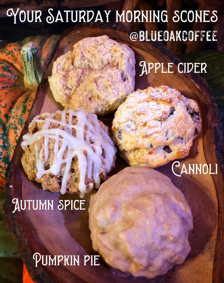 We will be open Saturday 8am-2pm. Hope to see you! Available in the morning! #blueoakcoffee #downtownbakersfield #cannoliscones #cannoli #scones #sconesofinstagram #bakersfieldbakery #pumpkinpie #applecider #autumnspice #tehachapibakery #bakersfieldcoffee #sconesandtea #scones