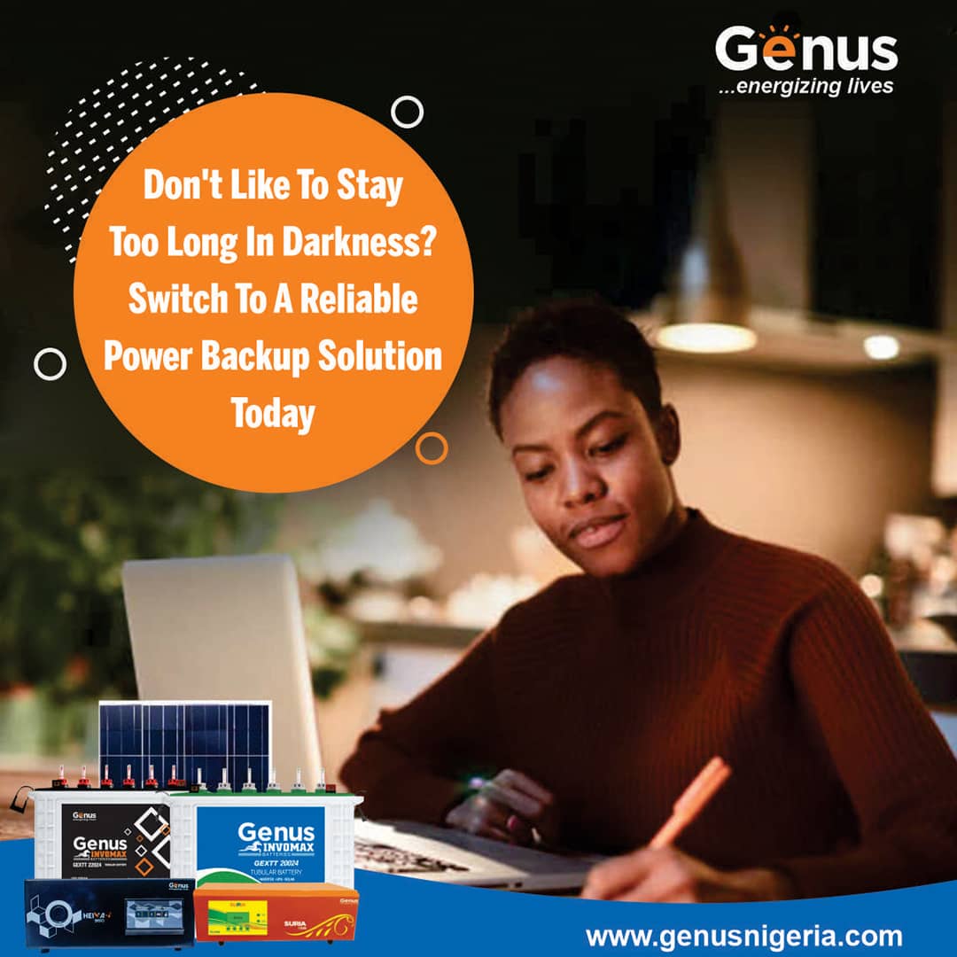 Don't like to stay too long in darkness? Nobody does. Switch to a reliable power backup solution today

#genussolar #genusbatteries #powerbackupsolutions #invertersinnigeria #EricaToTheWorld snapchat #iCONsForever