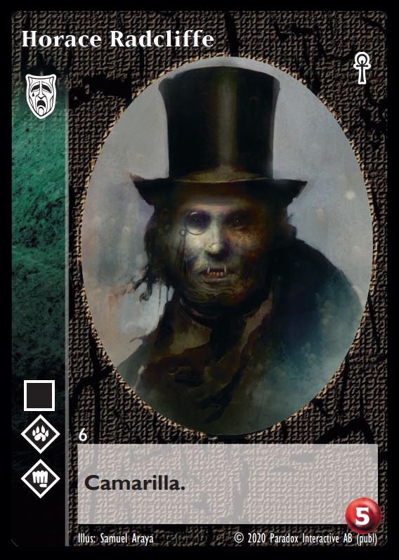 Horace Radcliffe - Preview Nosferatu crypt card art by Samuel Araya @Paintagram. More information about the upcoming Vampire: The Eternal Struggle Fifth Edition, including more previews and full decklists, is at blackchantry.com/products/curre… #vtes #vamily #nosferatu