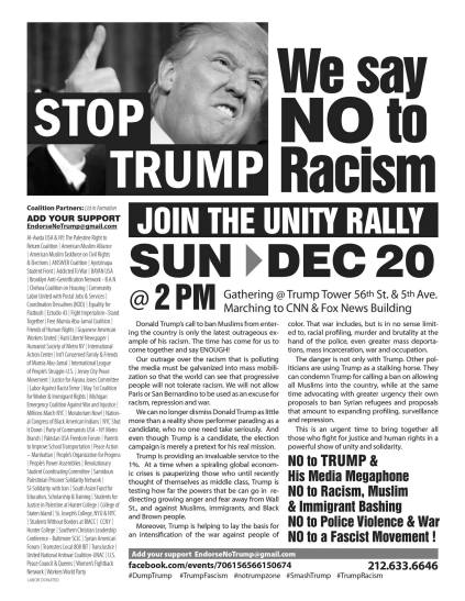 Further evidence that the protests have always been Marxist.Dec 20, 2015 Dump Trump Racism Rally - With a long list of partners like:Solidarity with Ukraine Antifascists CommitteeWorkers World PartyParty of Communists USAPalestine Youth MovementEtc https://www.flickr.com/photos/109799466@N06/23598118010