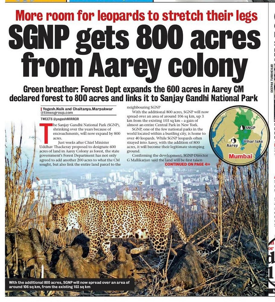 SaveMumbaifore1's tweet photo. Sanjay Gandhi national park gets 800 acres from Aarey.
A great news Indeed.
For Mumbai which is the only city in the world to have a urban natural forest &amp; over 40= leopards &amp; other animals residing.
It's an outcome a huge effort by Mumbaikars for 5= years to #SaveAareyForest https://t.co/6OheLcvdFR