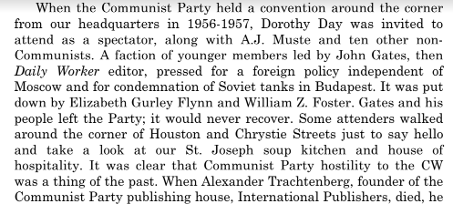 Some other great anecdotes from Cornell (the whole article is a lovely history): 1) CW's being invited as observers to a very important Party convention; 2) Day speaking at CPUSA member funerals; 3) Cornell speaking at a May Day rally by CPUSA invitation.