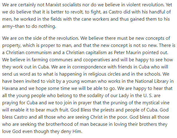 I think this passage really summarizes a lot of Day's relationship to communism. She's not a Marxist, she reminds her readers. But, "We are o nthe side of the revolution.... There is a Christian communism and a Christian capitalism as Peter Maurin pointed out."