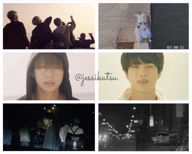 Here are more parallels between the MVs which are very striking because only Taehyung and Seokjin exchange places.Jungkook’s scene also implies the car accident played out differently, so these are two different timelines as well.These also give very different emotions!