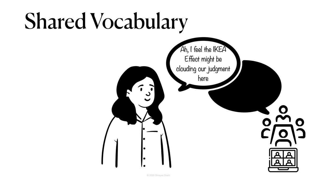 It’s much easier and safer for people to be able say that “let's be careful of the IKEA effect here” than to say that “we aren't thinking straight about our priorities”.THAT is the power of a shared vocabulary—it helps us see reality and talk about it objectively.