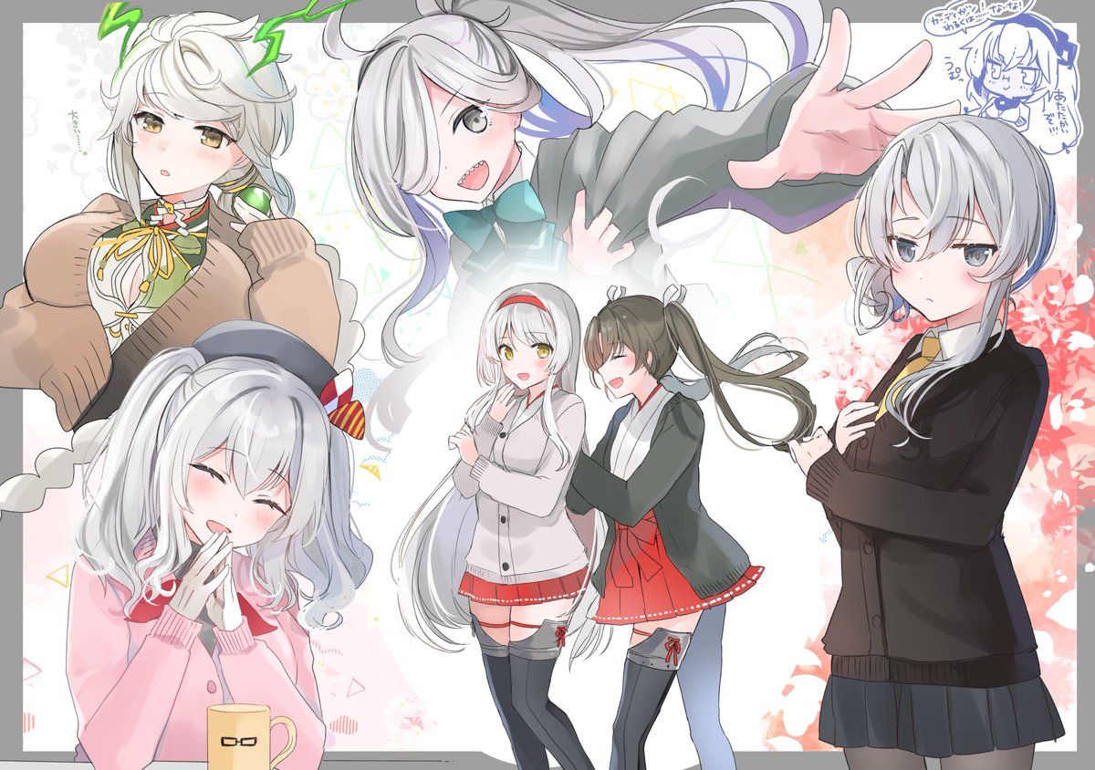 朝霜(艦これ) ,鹿島(艦これ) ,野分(艦これ) ,翔鶴(艦これ) ,雲龍(艦これ) ,瑞鶴(艦これ) 「銀髪白髪娘らくがき 」|ゆなまろ　🍈新刊委託中のイラスト