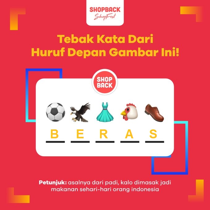 ShopBackID's tweet photo. Setelah terbagi 2 kubu dalam menjawab #KuisShopBack ini, #TimBeras & #TimBebas, pemenangnya adalah yang jawab kata di gambar!
@miwinta
@mantnzaynmalik
@putrii_menang
@xxfrnsjejeon
@tomy_adhii
Selamat dapat cashback ShopBack 20k! Silakan DM nama, email ShopBack, dan no.HPnya yaa https://t.co/XLNv15Jzzn