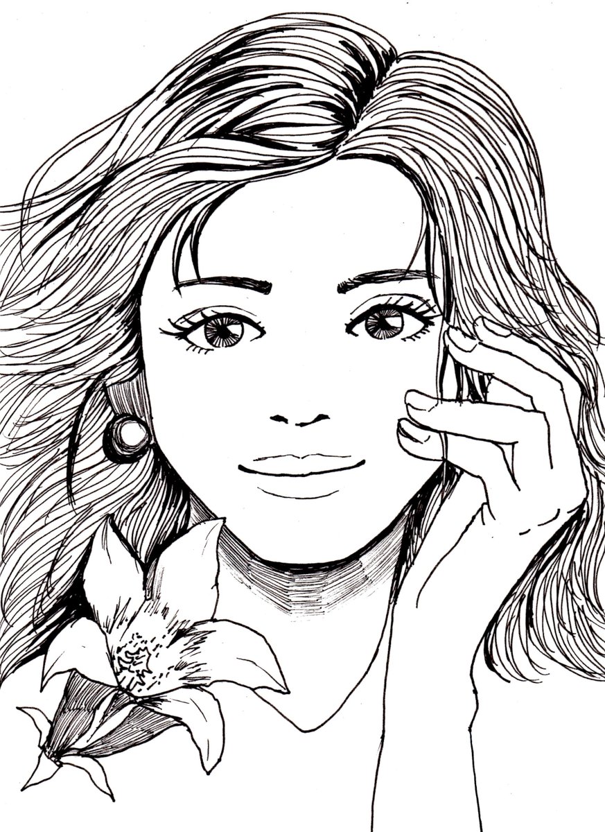 Eggplant リンドウと女性 リンドウ花言葉 悲しんでいるあなたを愛する 誠実 正義 イラスト イラスト好きな人と繋がりたい ペン画 リンドウ 女性 イラスト練習