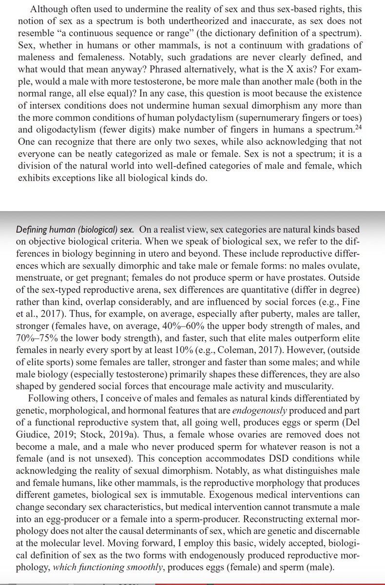 Sex and biology: Sex is not a spectrum, with gradations of maleness and femaleness. And the existence of intersex conditions (in less than 1 out of 1,500 births) does not undermine the fact of human sexual dimorphism. 11/23