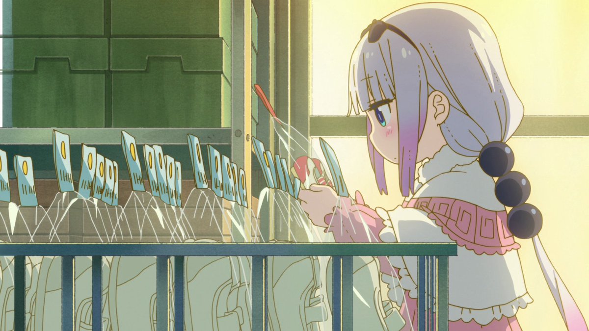 The shoes are emphasized with a close-up shot before we see a shot of Kanna with rows of the same shoes in the foreground enclosed within a space where the bars make it appear like a shoe prison. To join a school implicates that one must be restricted oneself in some form.
