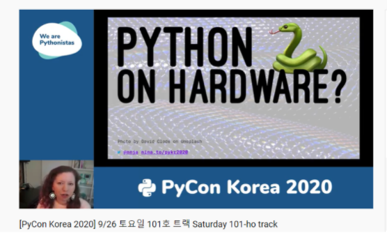 aemmillia's tweet photo. 3. Keynote 3 |  Nina Zakharenko(@nnja) -Light Up Your Life, with Python and LEDs!
cc @PyConKR 
 #PyConKR #PyConKorea #PyConKorea2020 #WeArePythonistas https://t.co/58BIEDIWbE