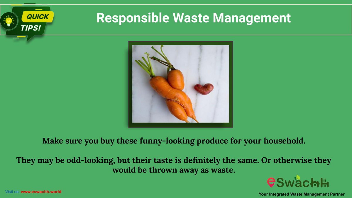 eswachh's tweet image. We are always on the lookout for healthy options. So let’s learn and teach our kids that healthy food can come in different shapes and sizes. 
Eswachh believes in every step that makes waste management not only easy but sensible as well. 
#Sustainable #food #wastemanagement