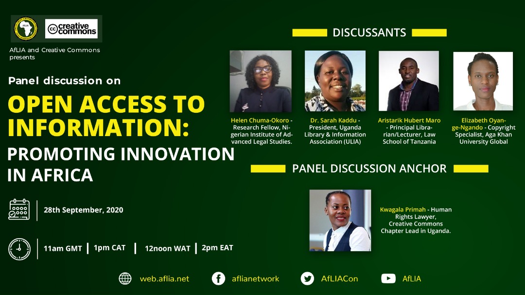 AfLIACon's tweet photo. Our panel discussion to explore how #Openscience, #Openeducation and #Openaccess, in general, will help libraries fulfil their mission &amp; foster knowledge exchange in Africa for sustainable development. Hope you have marked your calendars! @creativecommons
https://t.co/kRCyMW9K99 https://t.co/x1ldQ0z3oo