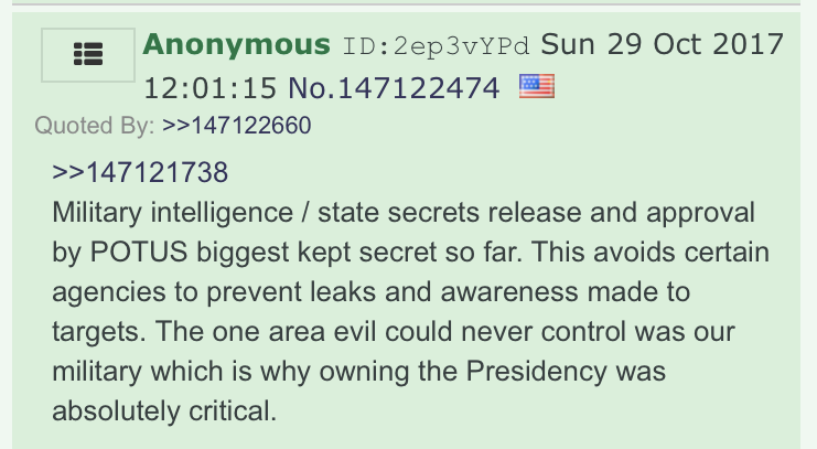 Further evidence that Q in this thread is Q from drops 6-13: compare drop C to drops 6 and 8. Drop C starts: "Military intelligence / state secrets."Drop 6 includes: "Focus on military intelligence / state secrets."Drop 8 also mentions "military intelligence / state secrets."