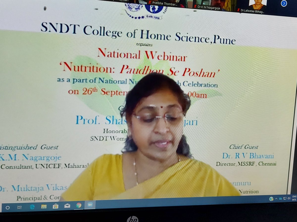 RVBhavani's tweet photo. Webinar by #SNDTCollegeOfHomeScience #Pune #SNDTUniversity #PaudhonSePoshan #PoshanMaah #MCAER #FSN @mssrf https://t.co/SRTqjh9eR4