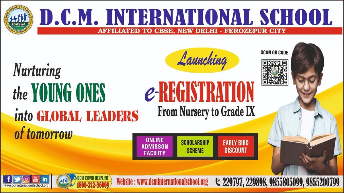 Proudly Launching e-Registration open for Grades Nursery-IX
#AdmissionOpen #AdmissionOpen2020 #Scholarship #OnlineAdmissionOpen #EarlyBirdDiscount #BestOnlineSchool #AdmissionOpen #

Enquiry
dcmi.edinity.in/#/public/admis…
Registration:
dcmi.edinity.in/#/public/admis…