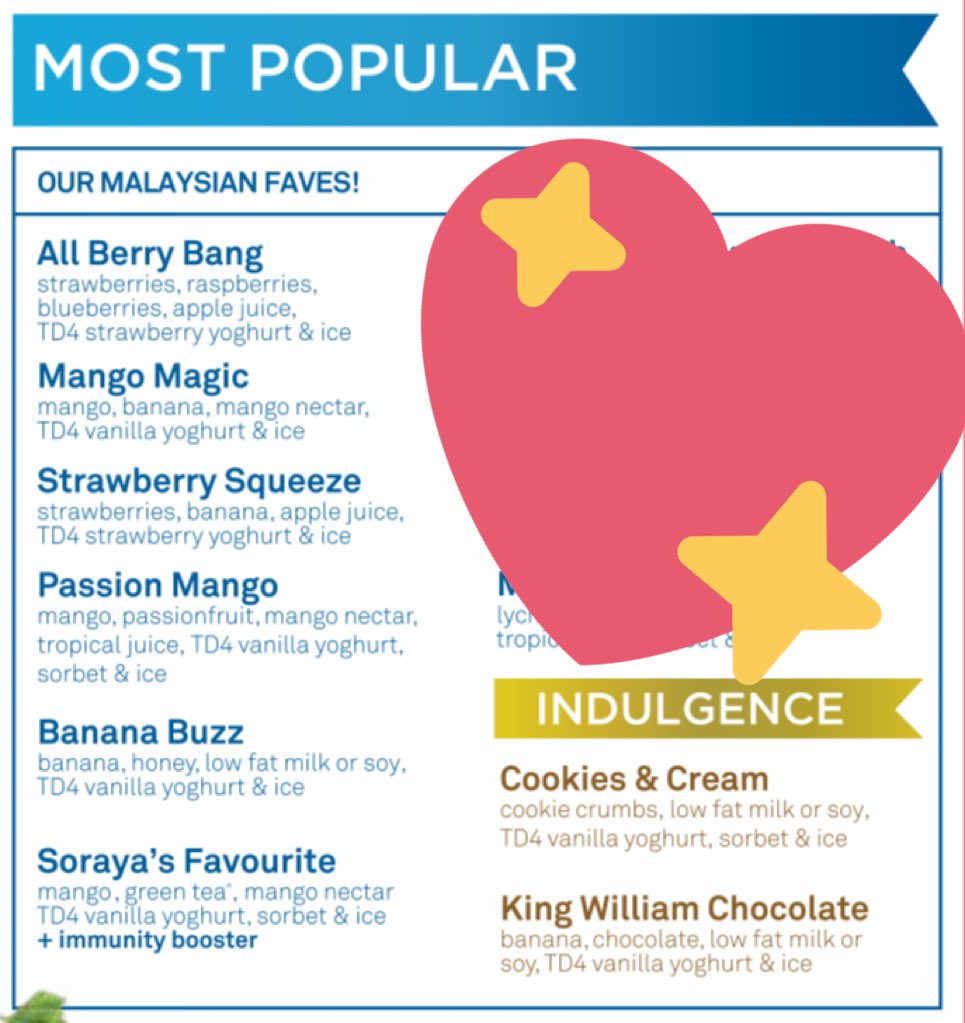 Smoothie ni ice blended drink yg contain yoghurt. Ada vanilla yoghurt n strawberry yoghurt. U can look for it at the “most popular”. N best seller is of course, all berry bang. If add extra berries or extra strawberry yoghurt lagi berganda sedap.
