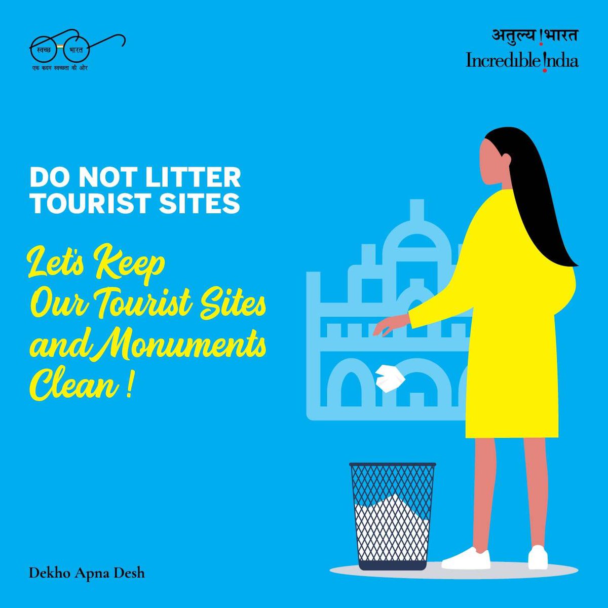KumariDiya's tweet photo. Avoid littering at monuments & tourist sites.
Use the dustbins to #keepmonumentsclean.
@SwachhBharatGov @IndiatourismM
#swacchbharat
#incredibleindia https://t.co/y6wUGr7eLQ