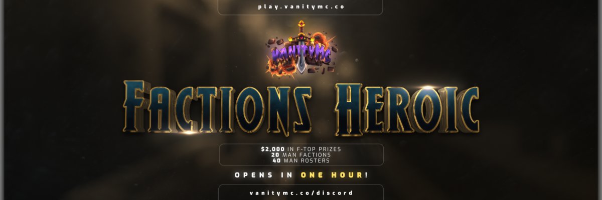 VanityMC's tweet image. FACTIONS HEROIC RELEASE IN 1 HOUR! ⏳

We are doing a giveaway for SOTW, like, retweet, and follow to enter in it! 

Giveaway - x1 Vanity Rank on any realm! 

SOTW: TODAY IN ONE HOUR! 💜