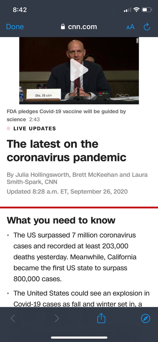 archboldc's tweet photo. @cnnbrk Can you fix the sentence that says at least 203k recorded deaths yesterday? It surpassed 203k deaths since the beginning. https://t.co/vbRpVFDdYb