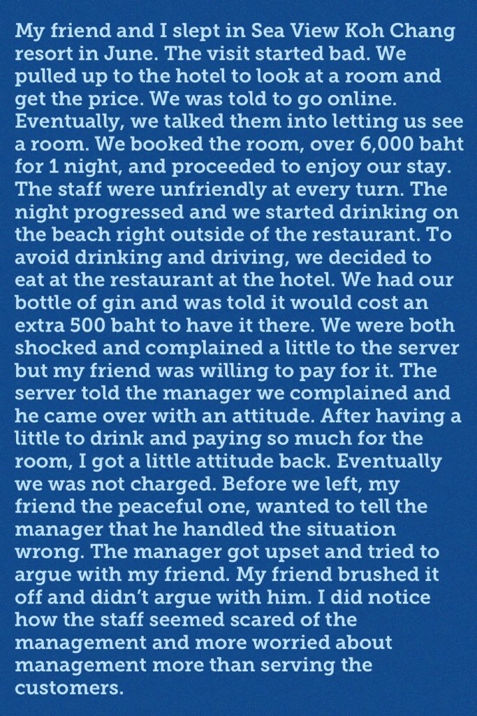 SECOND UPDATE: Wesley B, the American who is being sued by a resort on Koh Chang for leaving a one star review has now sent me his response to the statement sent to me by the hotel  #Thailand