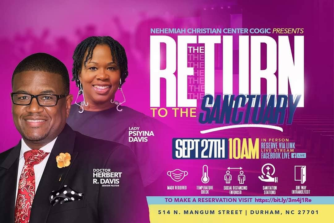 NC_COGIC's tweet image. We are Nehemiah Church one Church with two congregations. Join us for "Return to Church," this Sunday at 10am with Nehemiah Christian Center and Nehemías Espiritu De Vida at 12pm for both in person and virtual worship services! Reserve in person at bit.ly/3m4j1Re.