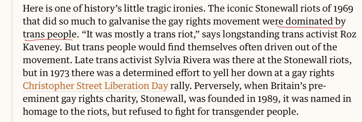 Here he is perpetuating the lie that Stonewall Riots were started by trans people. See  @FredSargeant for why this is incorrect. Fred was actually there.