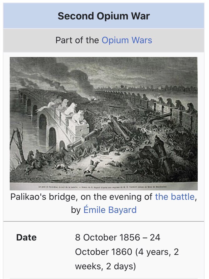 OPIUM WARSHow? Using GUNBOAT DIPLOMACY :1. Starting TWO OPIUM WARS to continue + legalise the unethical but lucrative Opium trade from UK to China - First Opium War 1839-1842  - Second Opium War 1856-1860   7/12