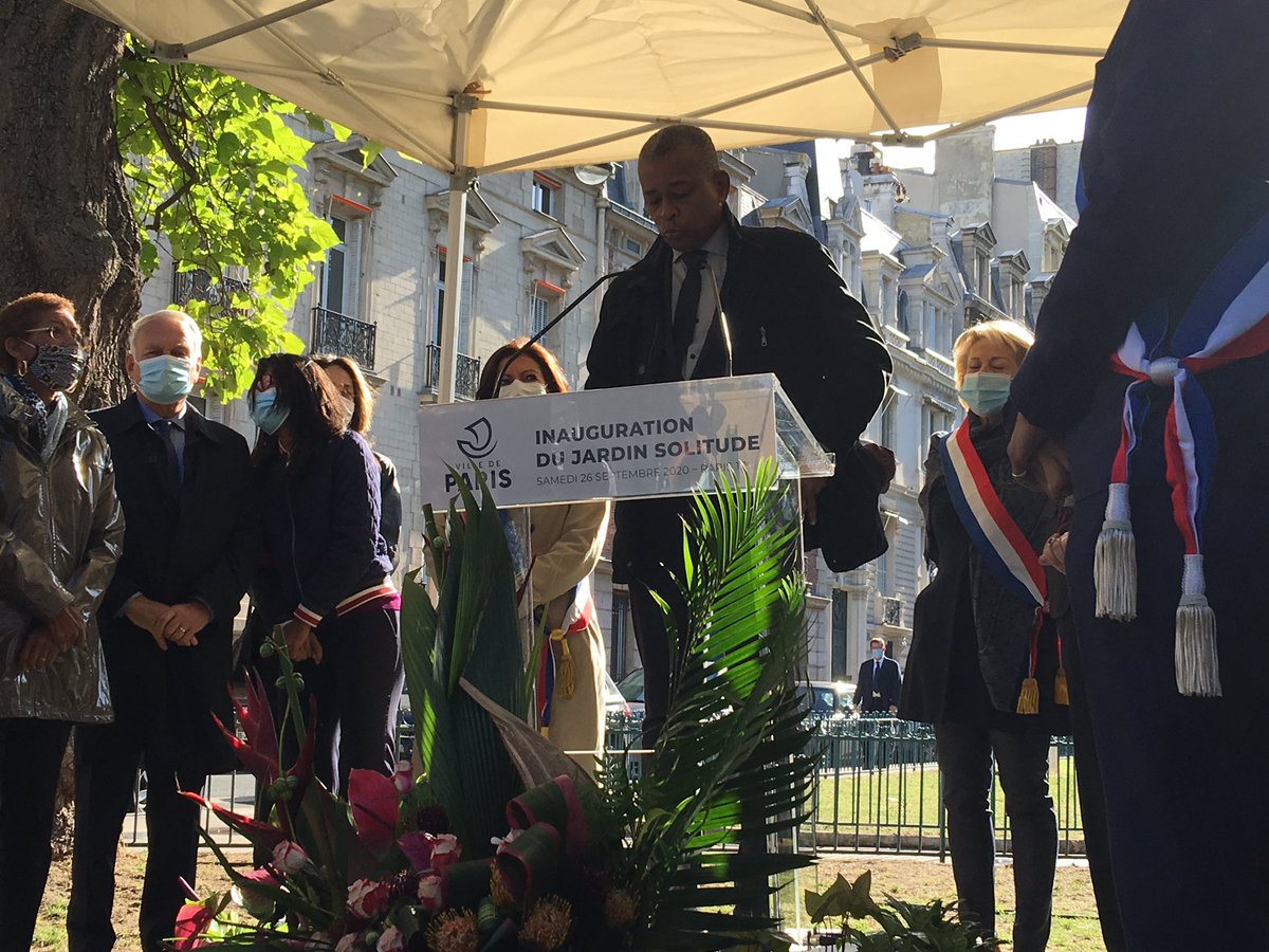 Georges Brédent, Président du Mémorial ACTe de Point-à-Pitre et vice-président de la Fondation pour la mémoire de l’esclavage participe à l’inauguration du Jardin Solitude dans le 17ème arrondissement de Paris.