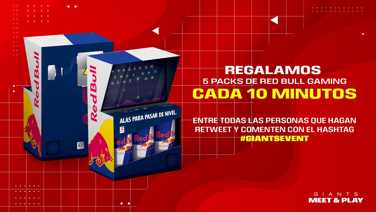 🔥 SORTEO de 100 PACKS RED BULL GAMING 🔥

🚨 Si quieres ganarte las alas:

🔁 RT a este tuit
🗣️ Comenta con el hashtag #GIANTSEVENT

5 ganadores cada 10 minutos 😱😱 
¡PARTICIPA! 🍀 #GiantsMeetPlay