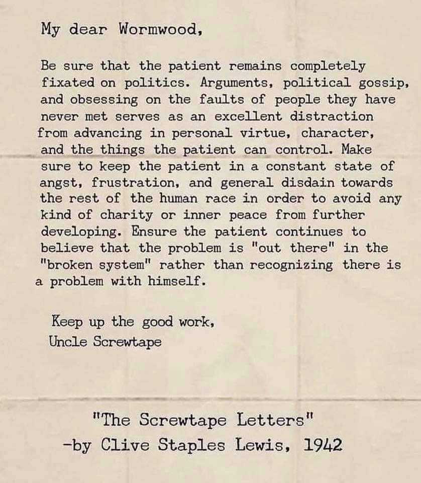 CS Lewis on Trump, politics in general, The Social Dilemma, click-bait and fake news. Aaah, fiction.