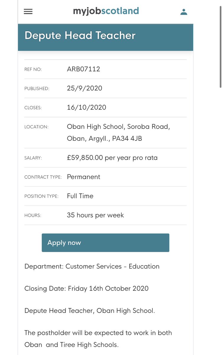 Excellent DHT wanted. Come and work with wonderfully talented kids, a friendly staff and supportive community in a beautiful part of the world. myjobscotland.gov.uk/councils/argyl…