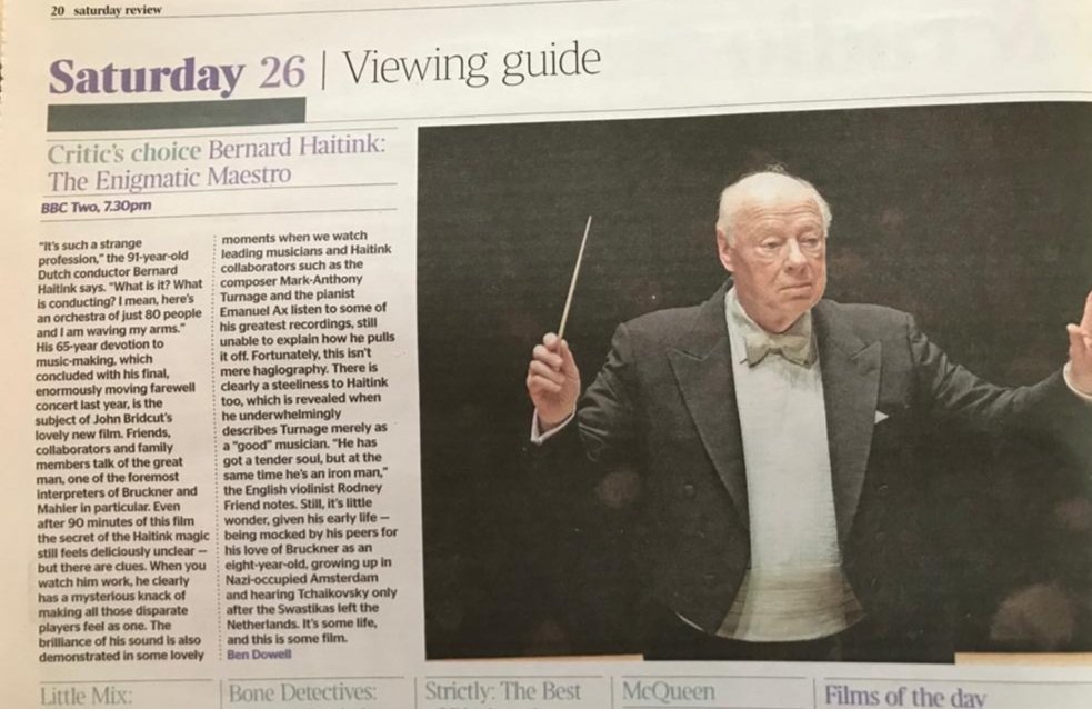 'It's some life and this is some film' #BernardHaitink The Enigmatic Maestro, tonight @BBCTwo 7.30pm.
