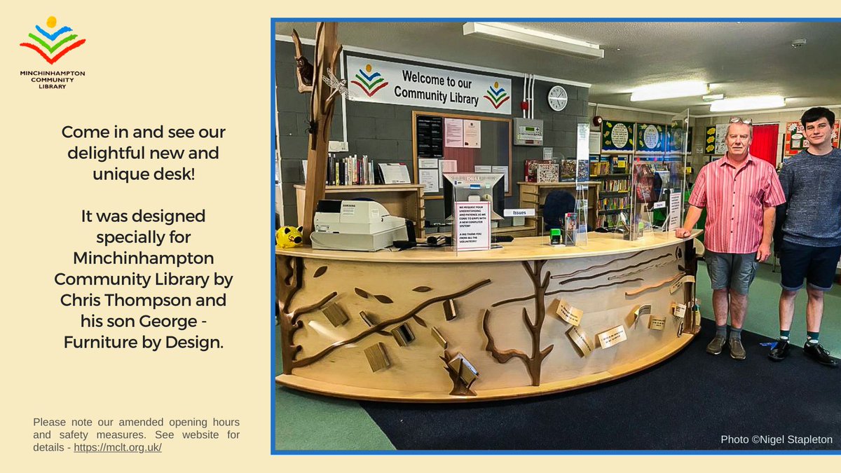 minchinlib's tweet photo. We look forward to seeing you back in Minchinhampton Community Library! Let us know what you think of our delightful new desk 😃 https://t.co/thm5OtEQcr