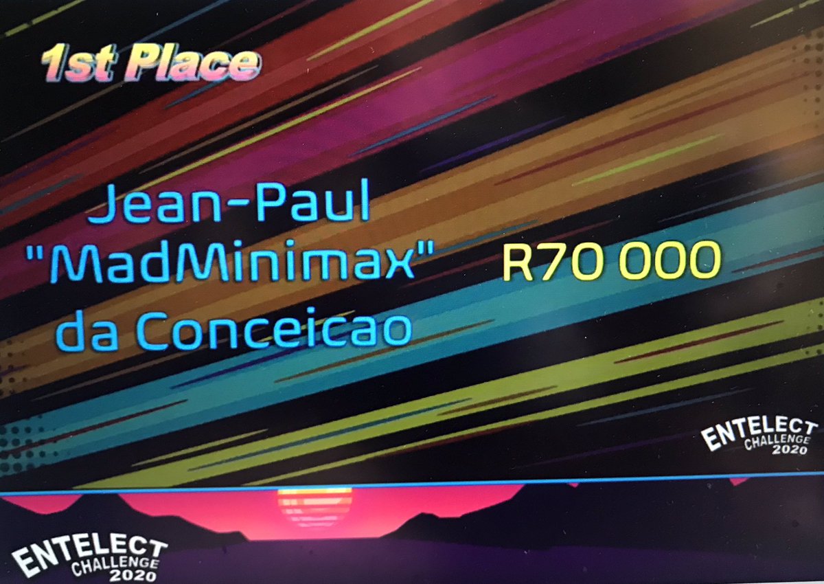 And racing into 1st place today and becoming the 2020 #EntelectChallenge champion is Jean-Paul da Conceicao. He wins R70 000. Well done! Great race! #2020 #win