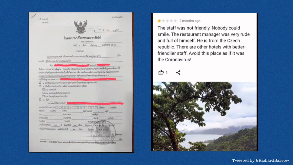 Thailand’s defamation laws are very severe, in particular when it comes to online content. A couple of weeks ago, a friend of a friend was arrested at his school for posting a one star review on Google maps about a resort he visited on Koh Chang. Yes, you heard right [THREAD]