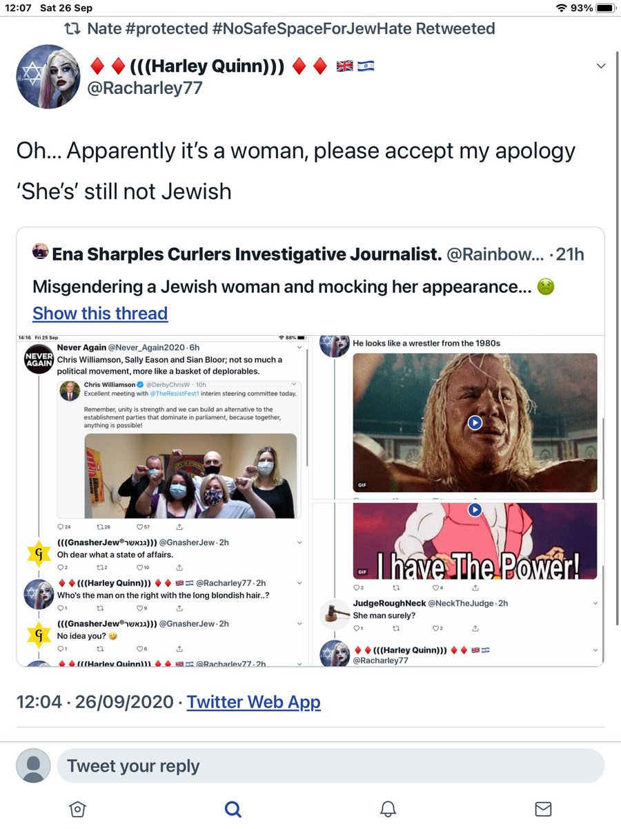 Your own tweets show you knew exactly who was in the photo HQ...  @CST_UK You’ve had proof that Sally Eason is Jewish... Will you stop this abuse, ask for sanctions on these accounts? @BorisJohnson  @CONservatives you’ll be ‘dragged into this Sally Eason thing’ until it stops. x
