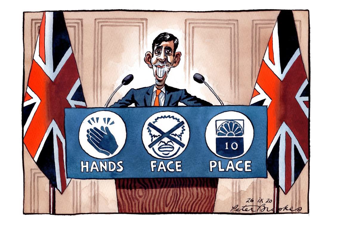 BrookesTimes's tweet image. My cartoon Saturday @TheTimes on #RishiSunak’s sparkly smile of naked ambition. #JobSupportScheme #COVIDー19