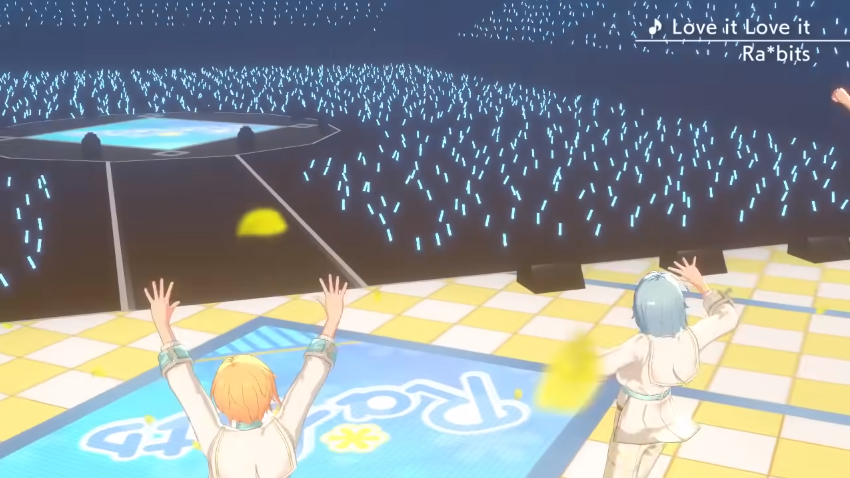 starting off with the audience.. of course most enstars mvs show the audience to some extent, but in love it love it, there are a Lot more long + sweeping shots of the audience than usual. i think this was a Very deliberate choice