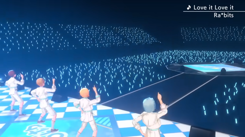 starting off with the audience.. of course most enstars mvs show the audience to some extent, but in love it love it, there are a Lot more long + sweeping shots of the audience than usual. i think this was a Very deliberate choice